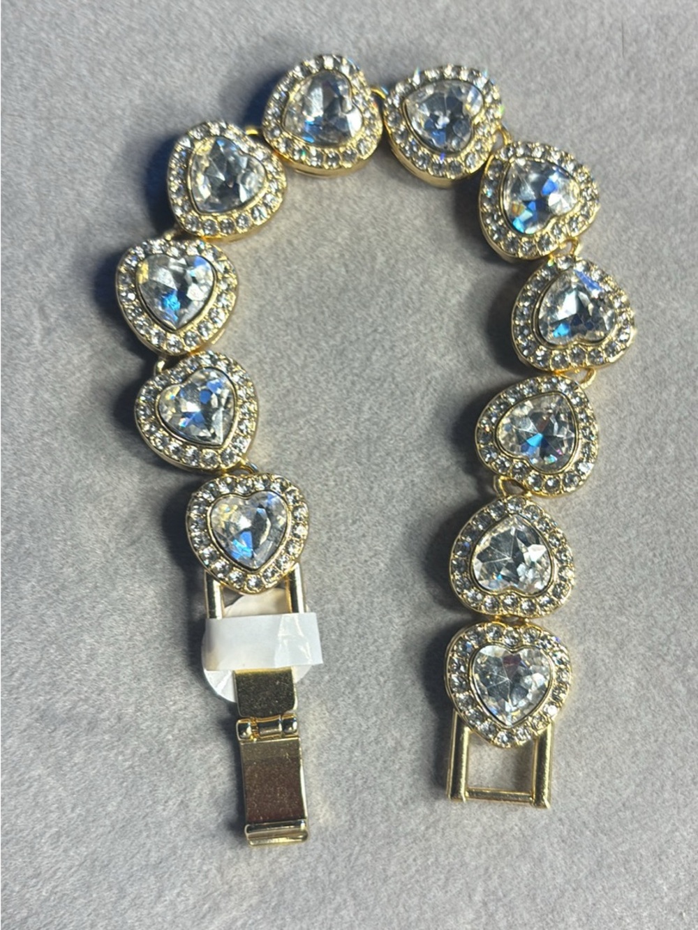 6.5” Gold-Tone Heart Crystal Bracelet - Clear Crystals